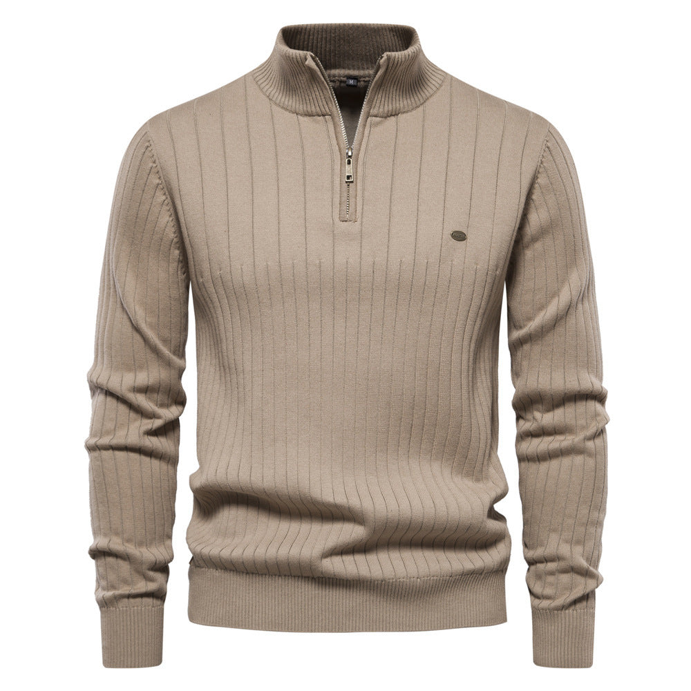 Men's Stand Collar Sweater Fashion Half-zipper Solid Color