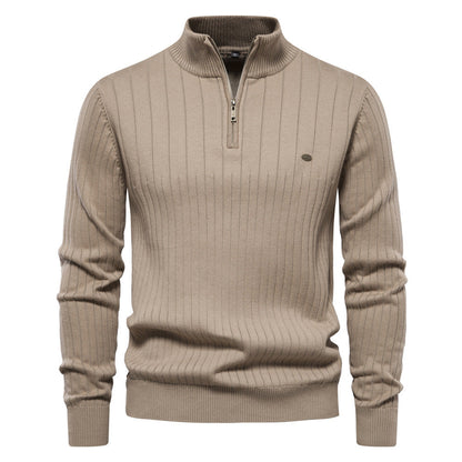 Men's Stand Collar Sweater Fashion Half-zipper Solid Color Men DealSniper.net Apricot L