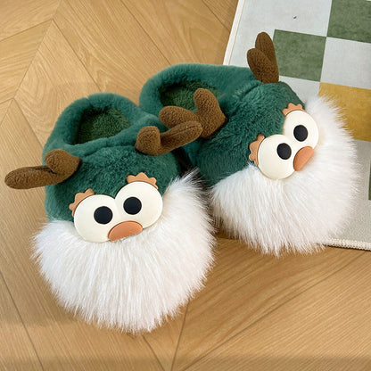 Cute Cartoon Christmas Deer Cotton Shoes Winter Indoor Women DealSniper.net Green 36to37