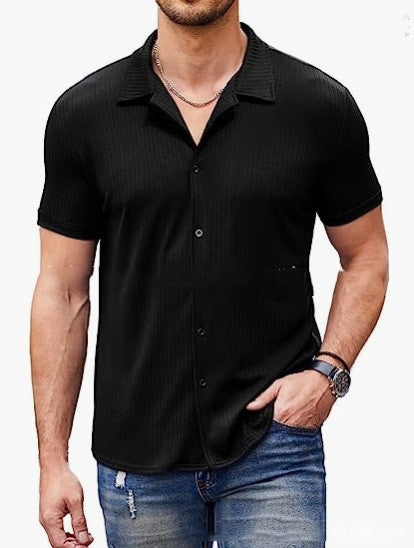 Casual Collar Short Sleeve Polo Shirt With Button Men's Cotton Blend Shirt Men DealSniper.net Black 2XL