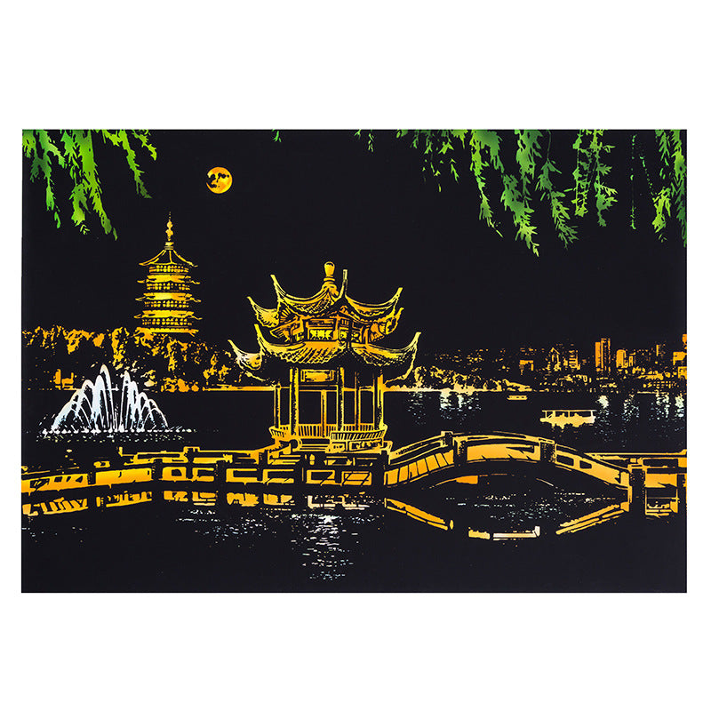 City night scratch painting Home Decor DealSniper.net Hangzhou West Lake 40.5X28.5cm