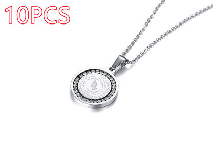 Stainless Steel Rhinestone Prayer English Scripture Pendant Jewelry dealsniper-net Silver 10PCS