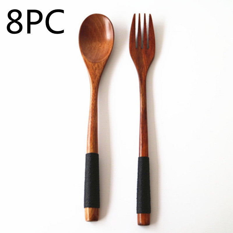 Kitchen Wooden Bamboo Spoon Cooking Utensil Tools Kitchen dealsniper-net Black 8PC