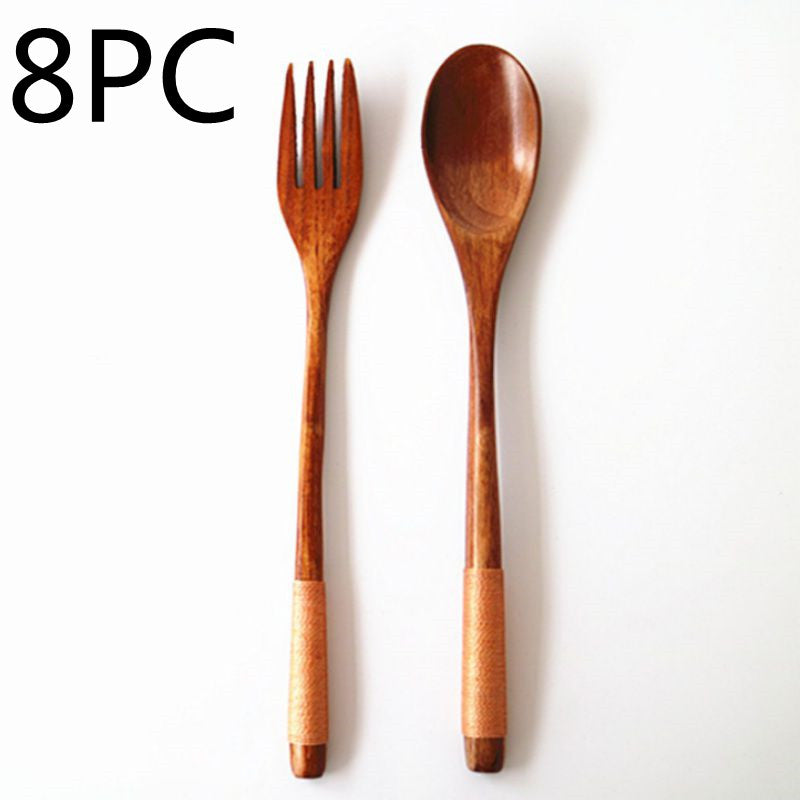 Kitchen Wooden Bamboo Spoon Cooking Utensil Tools Kitchen dealsniper-net Khaki 8PC