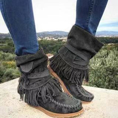 Fringe Middle Boots Women Sexy Tassel Boots Fashion Buckle Women DealSniper.net