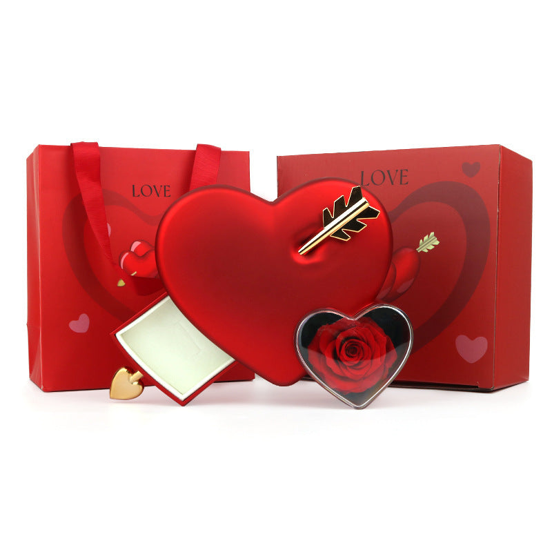 Plastic Double Love Heart-shaped Jewelry Box Holidays DealSniper.net Red Preserved Fresh Flower Red Preserved Fresh Flower Rose Gift Box Handbag