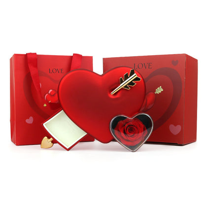 Plastic Double Love Heart-shaped Jewelry Box Holidays DealSniper.net Red Preserved Fresh Flower Red Preserved Fresh Flower Rose Gift Box Handbag