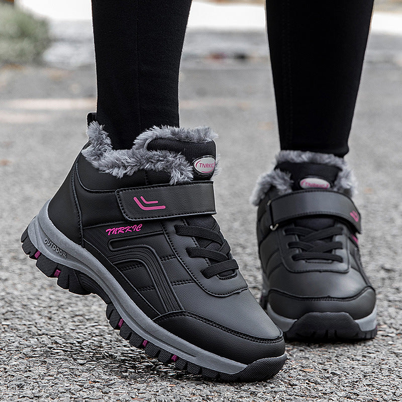 Winter Boots Women Men Warm Plush Velcro Snow Boots Climbing Hiking Shoes Women DealSniper.net Black purple Size35