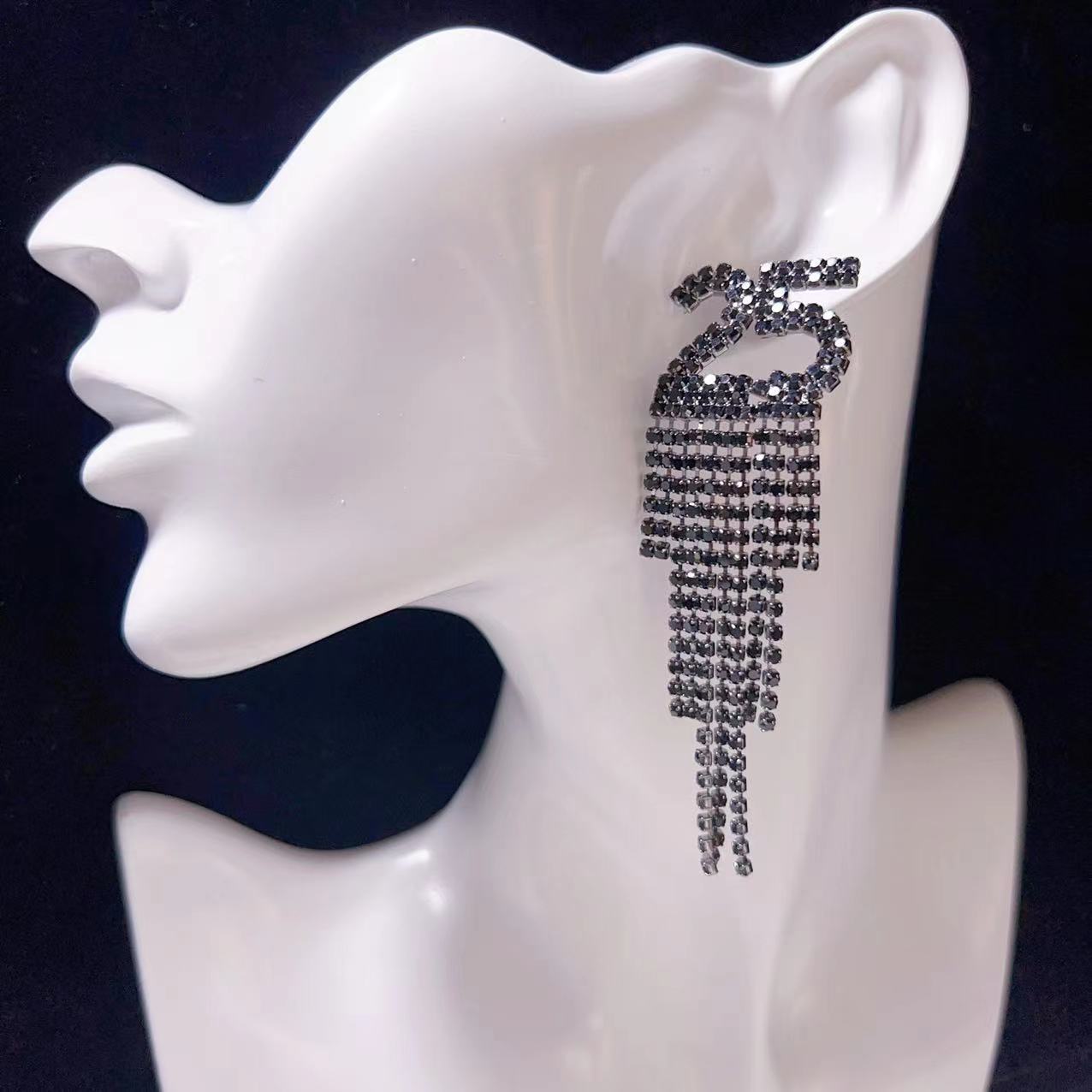 Digital Rhinestone Letter Earrings For New Year Pendant Earrings Jewelry dealsniper-net