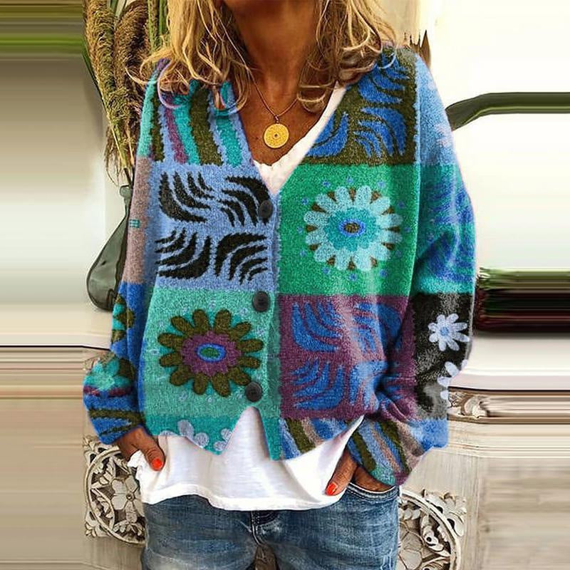 New Christmas Abstract Flowers Printing Sweater Fashion Women DealSniper.net