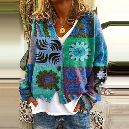 New Christmas Abstract Flowers Printing Sweater Fashion Women dealsniper-net