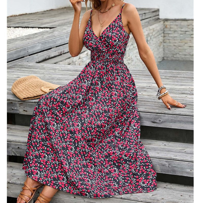 Fashionable Deep V Printed Slip Dress Summer