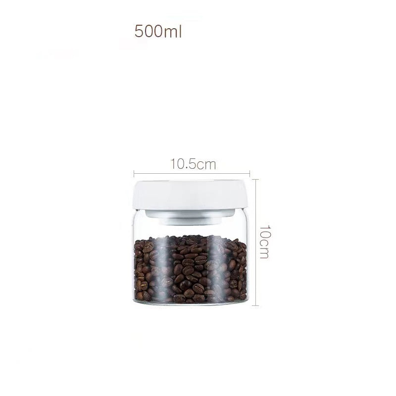 Vacuum Sealed Jug Set Black Coffee Beans Glass Airtight Canister Kitchen dealsniper-net White 500ML