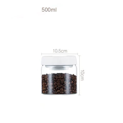 Vacuum Sealed Jug Set Black Coffee Beans Glass Airtight Canister Kitchen dealsniper-net White 500ML