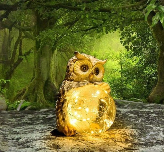 Solar LED Resin Amazon Owl Hug Ball Outdoor Light Garden dealsniper-net