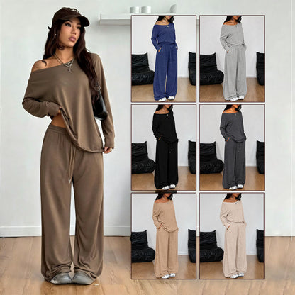 2 Pieces Set Women's Long Sleeve Solid Color T-Shirt Tees Women Gym From House