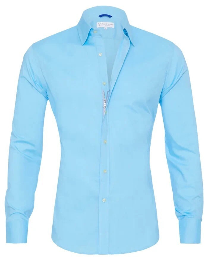 Long Sleeve Zipper Shirt With Button Design Fashion Lapel Tops For Mens Clothing Men DealSniper.net