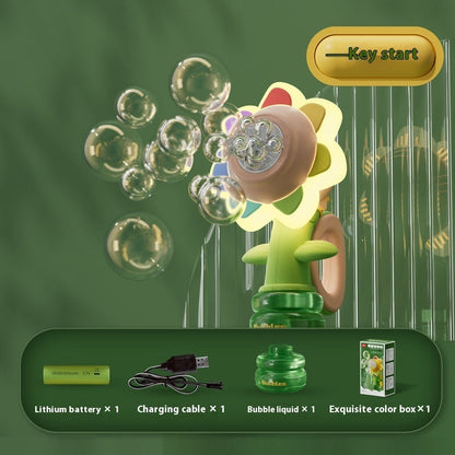 Dancing Sunflower Bubble Machine Automatic Electric Swing Soap Kids DealSniper.net Pink one click start]