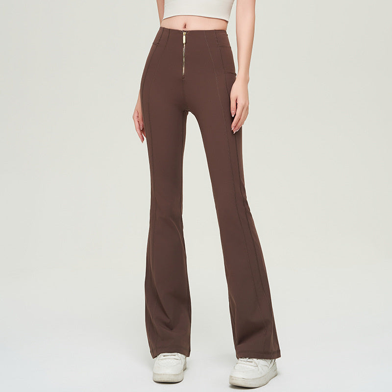 High Waist Zipper Bell-bottom Trousers For Women Slimming Women Gym From House Brown L
