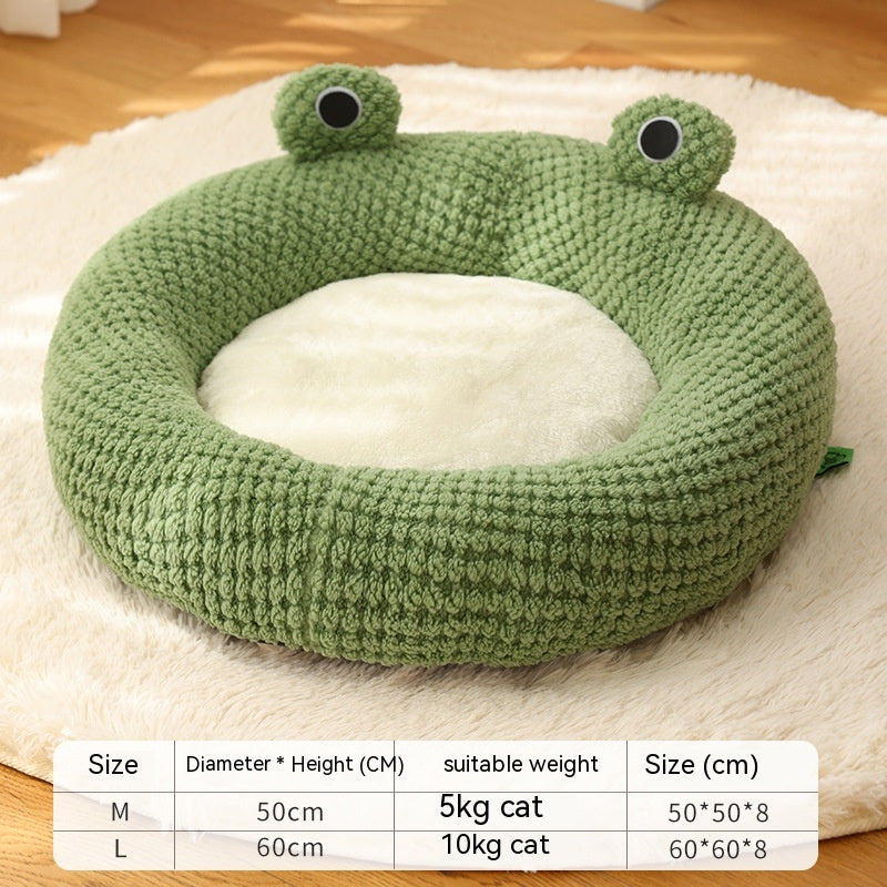 Pet Cat Dog Nest Little Frog Series Warm Plush Mat Pets DealSniper.net Green Frog Round Nest L