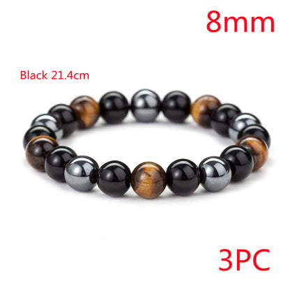 Tiger Eye Stone Bracelet Natural Stone Bracelet Jewelry dealsniper-net Black 21.4cm 3pcs 8mm