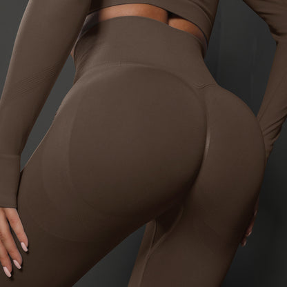 High Waist Seamless Yoga Pants Women's Solid Color Women Gym From House Brown L