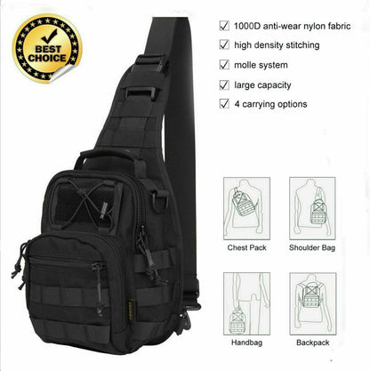 Men Backpack Tactical Sling Bag Chest Shoulder Body Molle Day Pack Pouch Black Men dealsniper-net