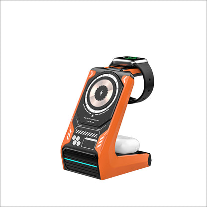 Magnetic Three-in-one Wireless Charger Mobile Phone Holder Electronics Gym From House Orange