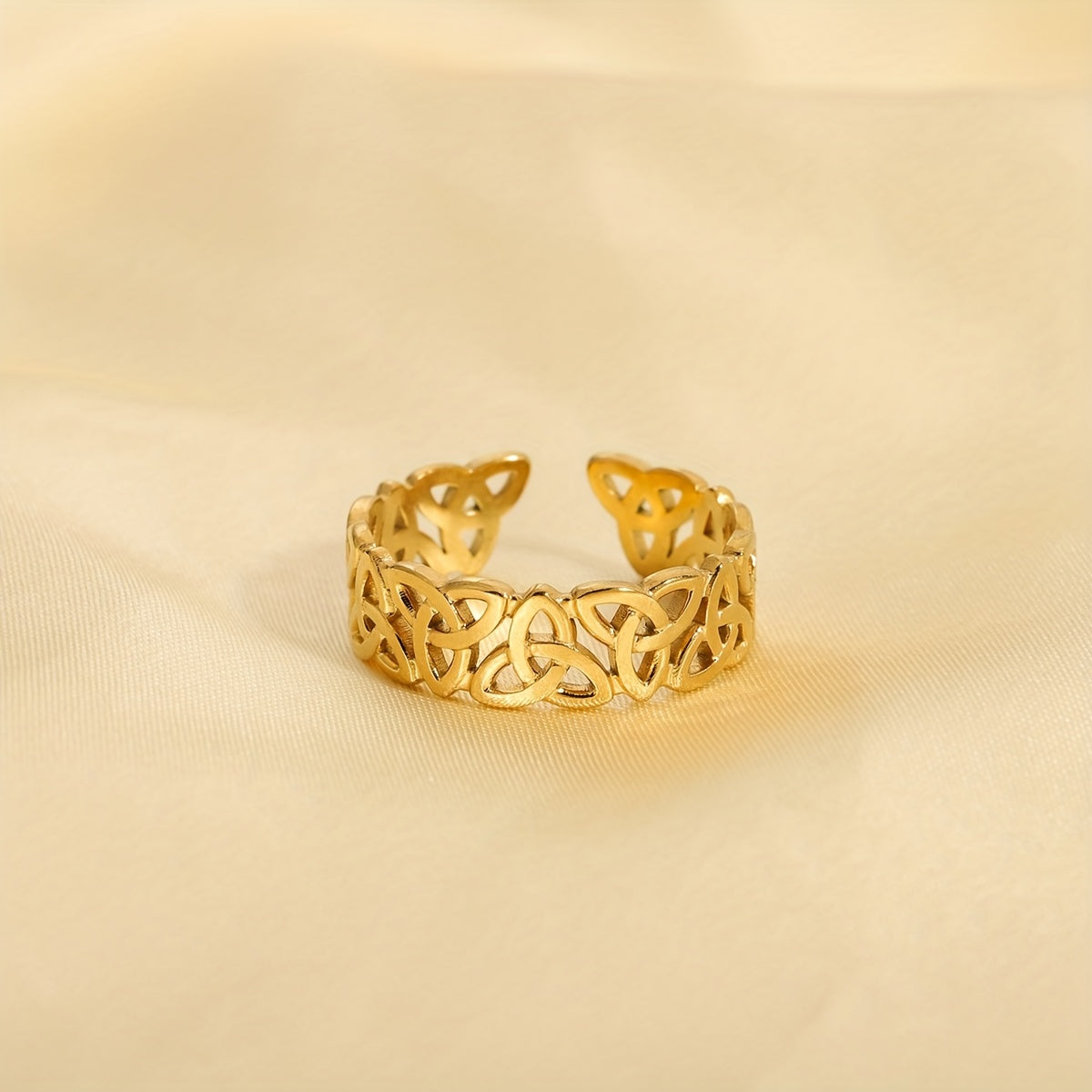 1 Piece Celtic Knot Stainless Steel Open Ring Retro Hollow Woven Band Jewelry Gym From House Golden 1