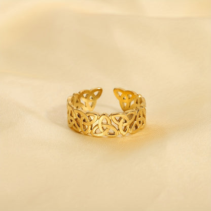 1 Piece Celtic Knot Stainless Steel Open Ring Retro Hollow Woven Band Jewelry Gym From House Golden 1