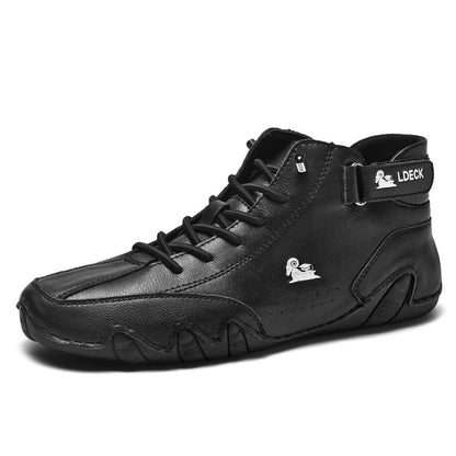 Men's High Top Cotton Shoes Casual Fleece Thickening Men DealSniper.net Black 35 Top layer leather