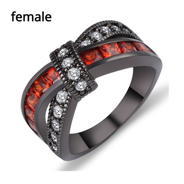 New Black Gold Garnet Red Cross Zircon Ring Jewelry dealsniper-net Gun Black Size 6