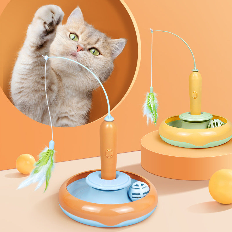 2 In 1 Pet Cat Toy With Feather For Self-play Cat Turntable Pets Supplies Cat Toy Toys Cats Items Products Pets dealsniper-net