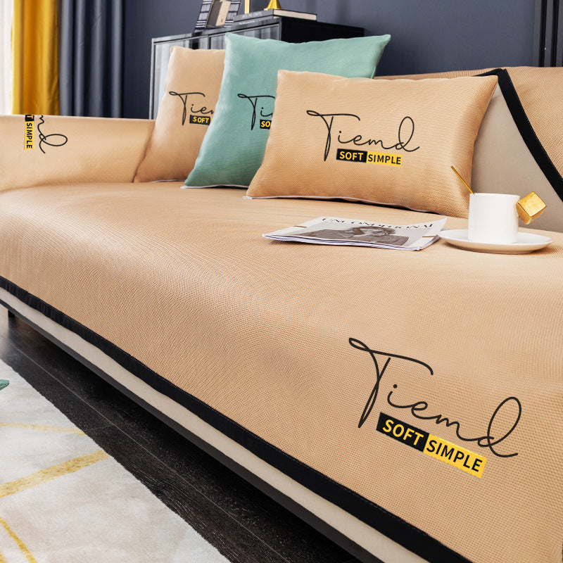 Ice Silk Sofa Cushion Summer Style Cover Cloth Non-slip House DealSniper.net Khaki 110x110cm