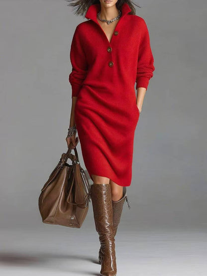Long-sleeved Sweater Dress Fashion Warm Stand-up Collar Women Gym From House Red 2XL
