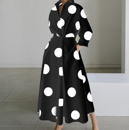 Long-sleeve Blouse Elastic Waist Swing Dress Women DealSniper.net Big White Dot 4XL