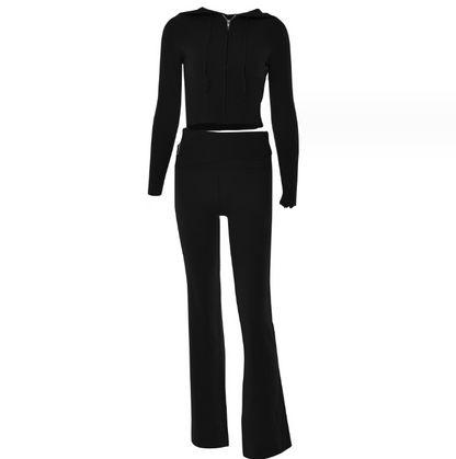 Hoodie Suit Women Leisure Sexy Zip Long Sleeve Sweater And High Waist Long Pants Set Women dealsniper-net Black suit L