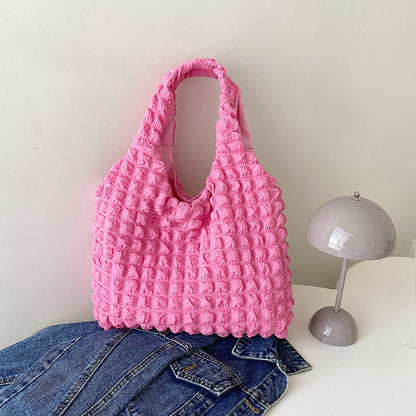Cute Pleated Puff Shouder Bag Women Large-capacity Cloud Armpit Bag Winter Fashion Handbags Girls Women DealSniper.net Rose Red