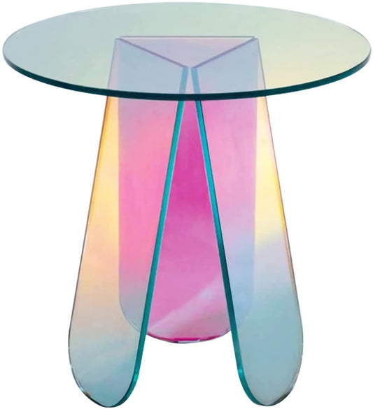 Acrylic Rainbow Color Coffee Table, Iridescent Glass End Table