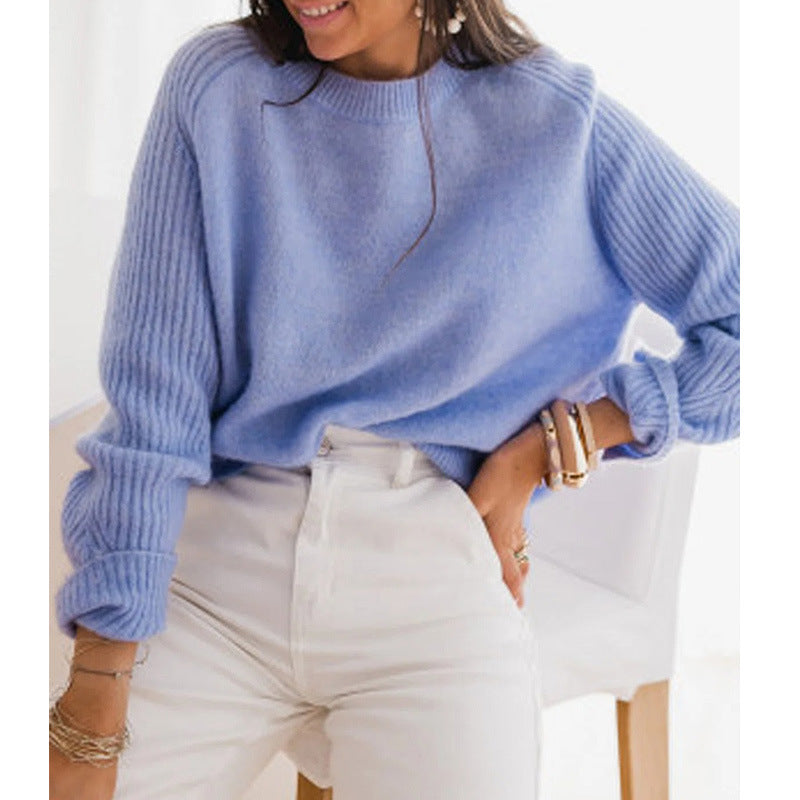 European Milk Blue Bedford Cord Sweater Women's