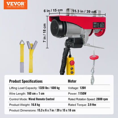 VEVOR Electric Hoist Lbs Lifting Capacity Electric Steel Wire Winch