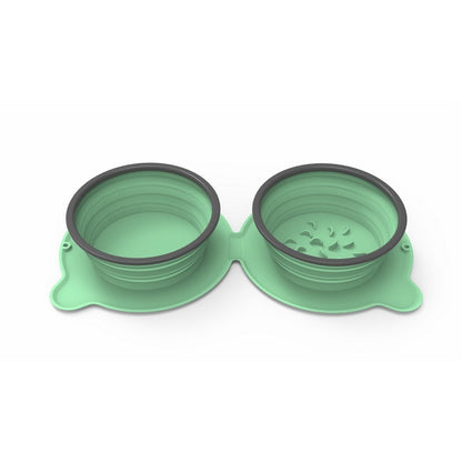 Portable Silicone Double Dog Food Bowls Foldable Non-Slip Pets Gym From House Green