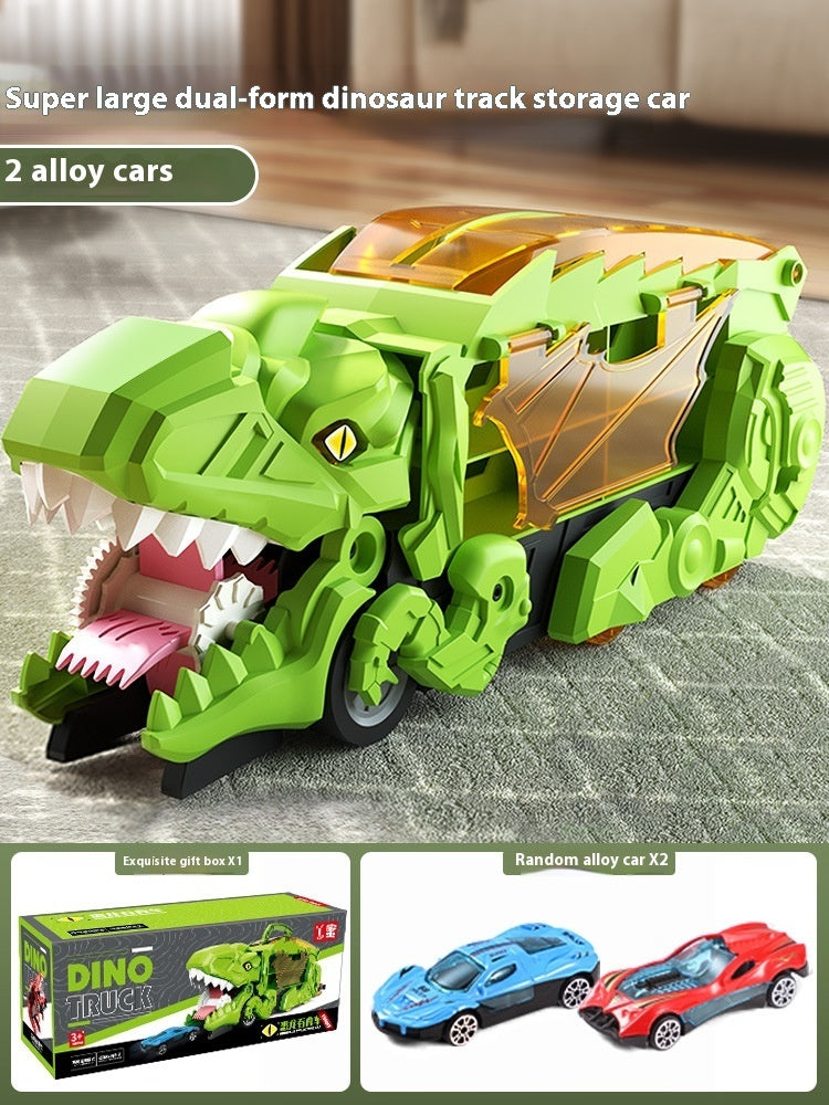 Dinosaur Swallowing Car Attack Tyrannosaurus Rex Deformation Toy Kids dealsniper-net Green With 2 Cars