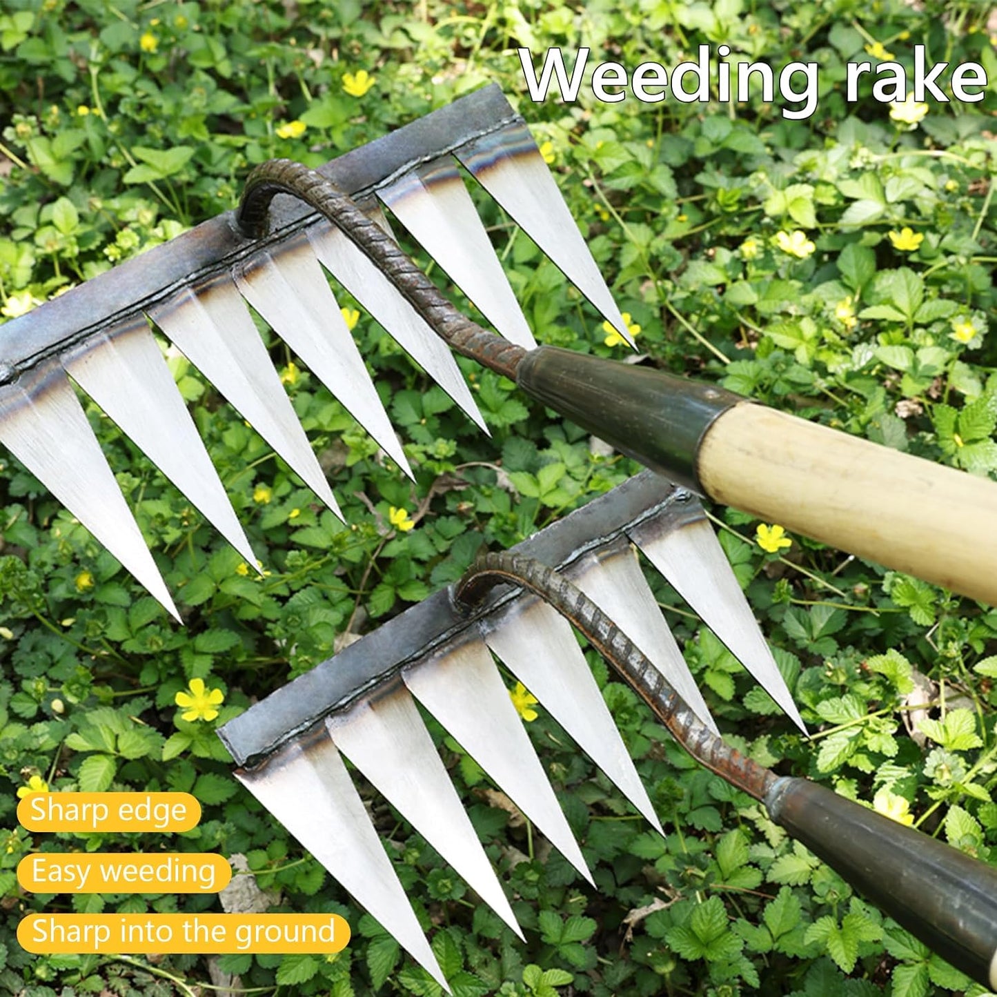 4 PCS Iron Rake, Garden Rake, Iron Rake The Heavy-Duty Iron Weeding Rake, Iron Rake Weeder With Handle, Iron Hoe Rake For Backyard Gardening Weeding Loosening Farm Planting - 4, 5, 6, 7 Tines Garden dealsniper-net