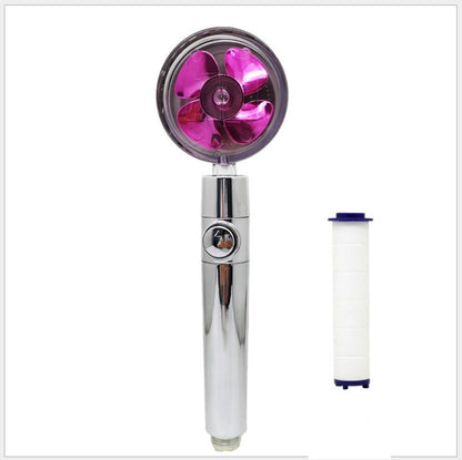 Propeller Driven Shower Head With Stop Button And Cotton Filter