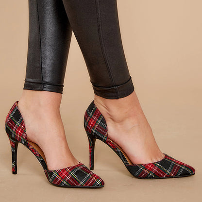 Fashion Thick High-heeled Plaid Pointed Hollow Sandals Women Women DealSniper.net