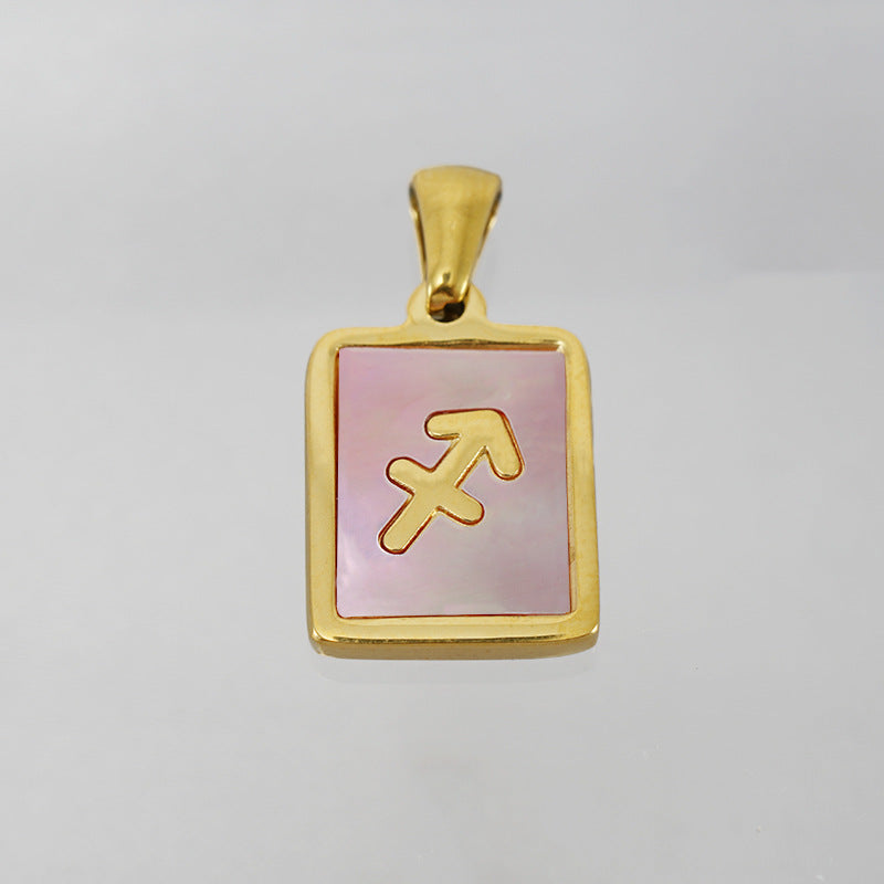 Stainless Steel Square Shell Zodiac Necklace Jewelry dealsniper-net Sagittarius Pink