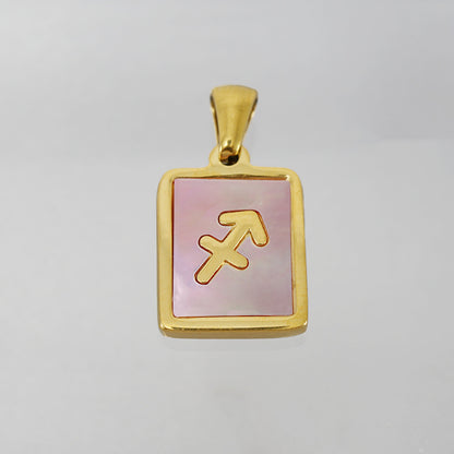 Stainless Steel Square Shell Zodiac Necklace Jewelry dealsniper-net Sagittarius Pink