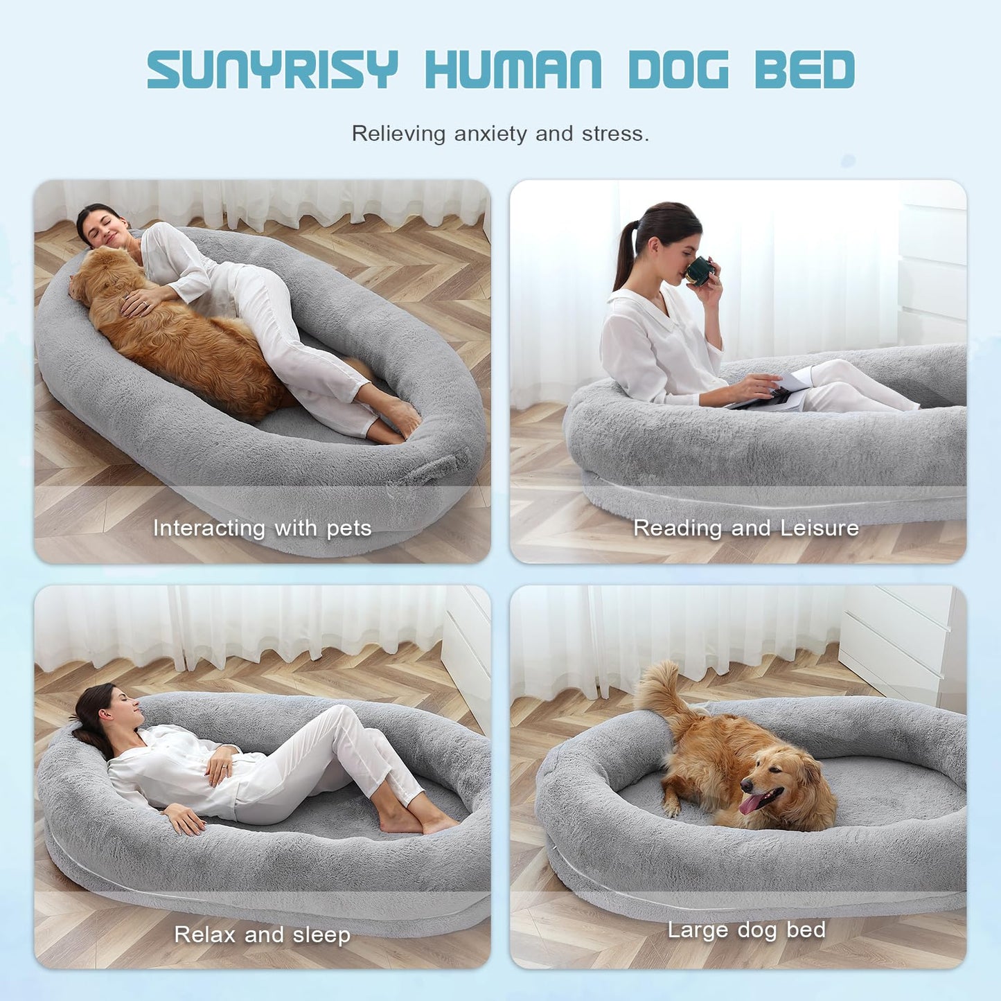 Dog Beds For Humans Size Fits You And Pets Washable Faux Fur Human Dog Bed For People Doze Off Napping Orthopedic Dog Bed Pets dealsniper-net