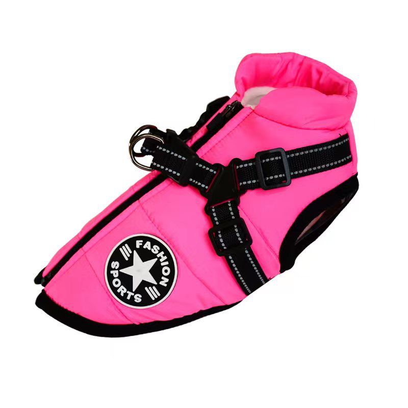 Pet Warm Dog Cotton-padded Clothes Fleece-lined Thickened Reflective Gallus Pets DealSniper.net Rose Red 2XL
